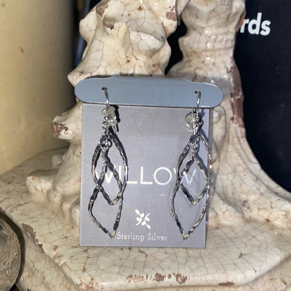 Willow Sterling Silver Twist Diamond Cut Earrings 1.75” drop